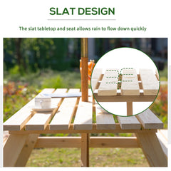 Outsunny 6 Seater Wooden Picnic Table Bench for Outdoor Garden or Patio with Parasol Cutout 150 cm Natural Wood Finish