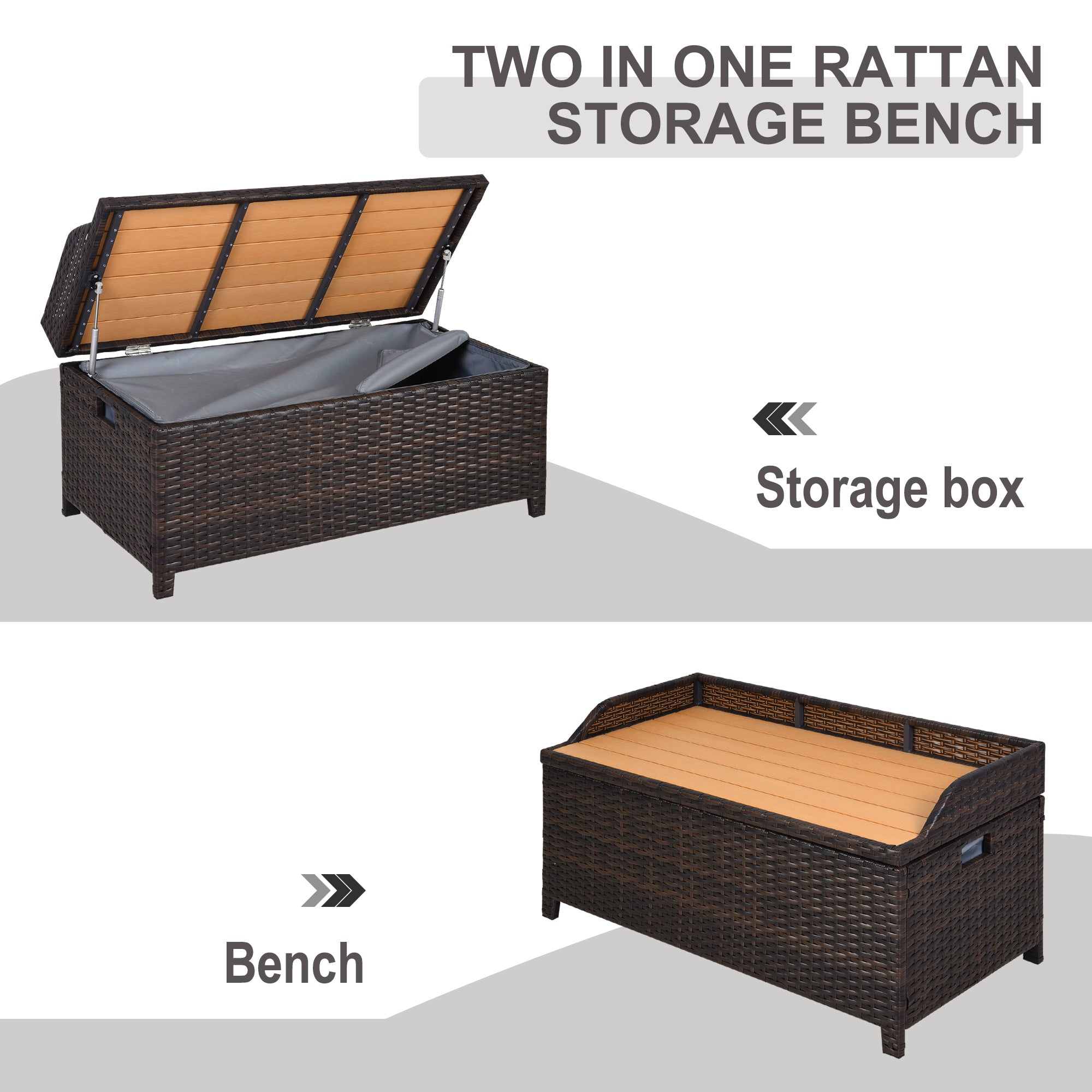 Outsunny 130 L Rattan Garden Storage Box, with Seat - Mixed Brown