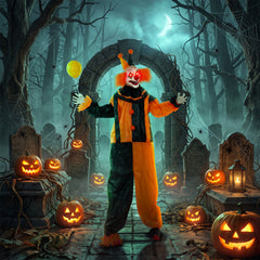 HOMCOM 190cm Life Size Animated Clown Halloween Decoration, Scary Halloween Animatronics Decor with Sound Touch Activated