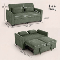 HOMCOM 2 Seater Sofa Bed, 4-in-1 L-Shaped Convertible Pull-Out Sleeper Sofa with Adjustable Backrest Side Pockets, Dark Green