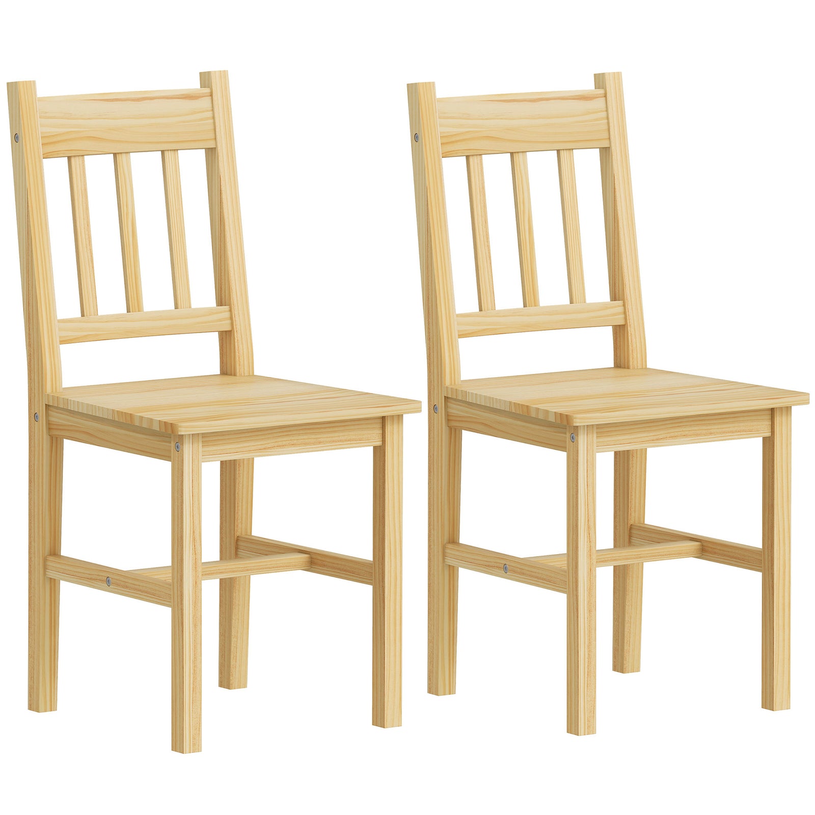 HOMCOM Dining Chairs Set of 2, Kitchen Chair with Slat Back, Pine Wood Structure for Living Room and Dining Room, Natural