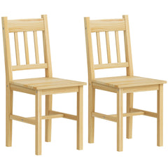 HOMCOM Dining Chairs Set of 2, Kitchen Chair with Slat Back, Pine Wood Structure for Living Room and Dining Room, Natural
