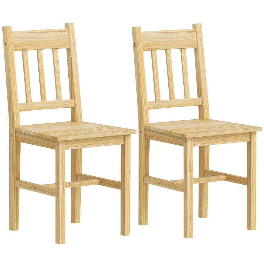 HOMCOM Dining Chairs Set of 2, Kitchen Chair with Slat Back, Pine Wood Structure for Living Room and Dining Room, Natural