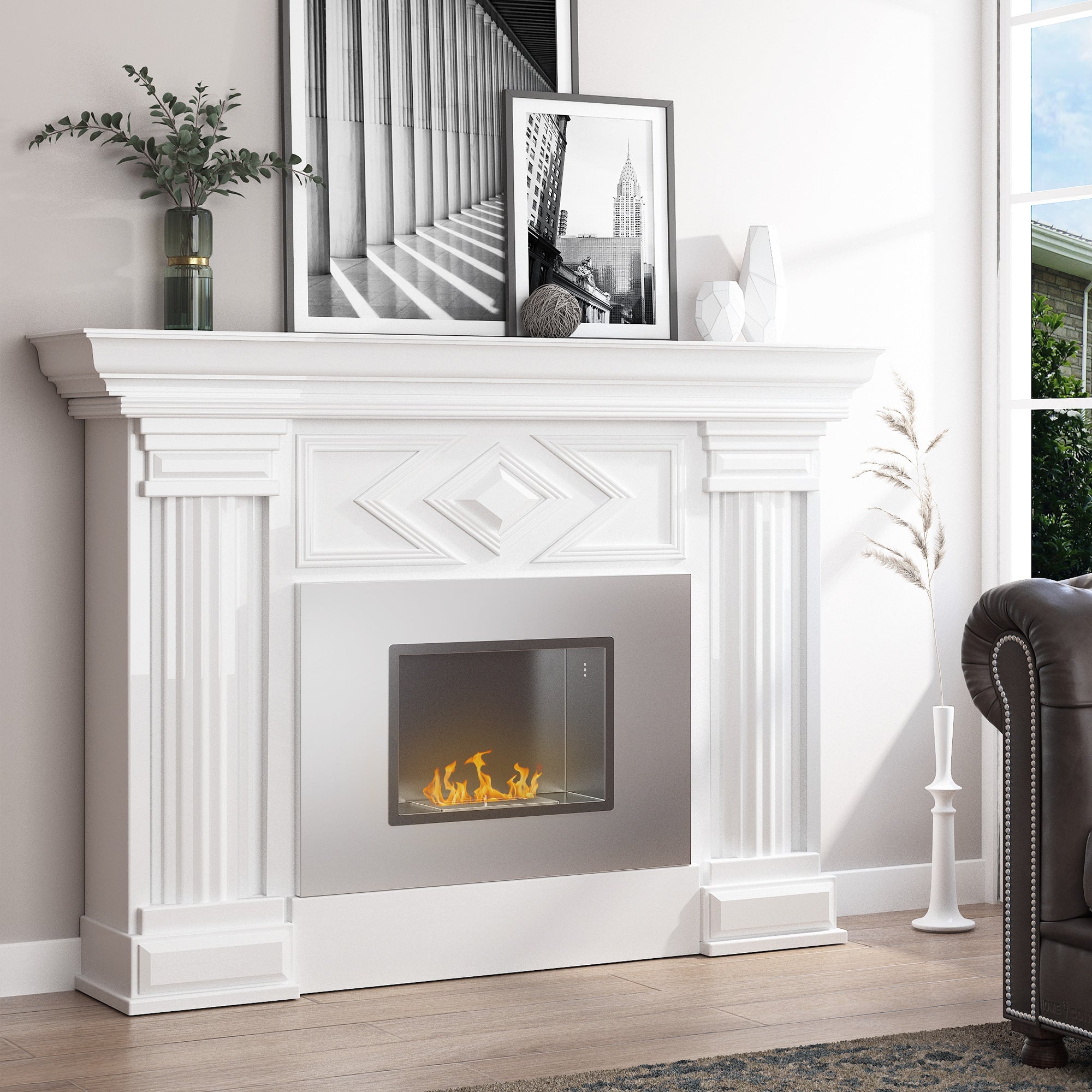 HOMCOM Wall Mounted Ethanol Fireplace, Stainless Steel Bioethanol Heater Stove Fire with 1.2L Tank, 3 Hour Burning Time, 78 x 54 cm, Silver