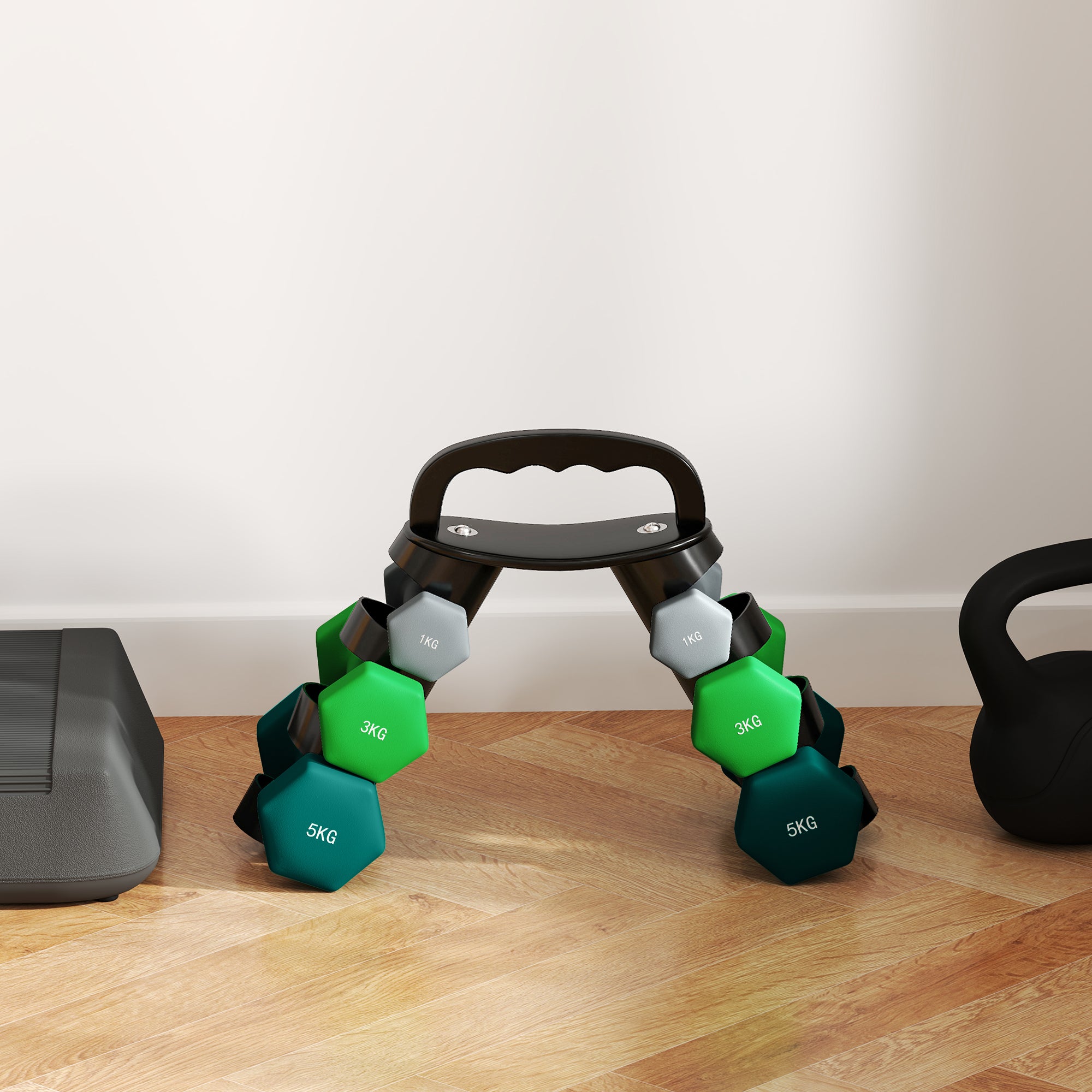 SPORTNOW Dumbbells Set with Storage Rack, 2 x 1kg, 2 x 3kg, 2 x 5kg, Grey