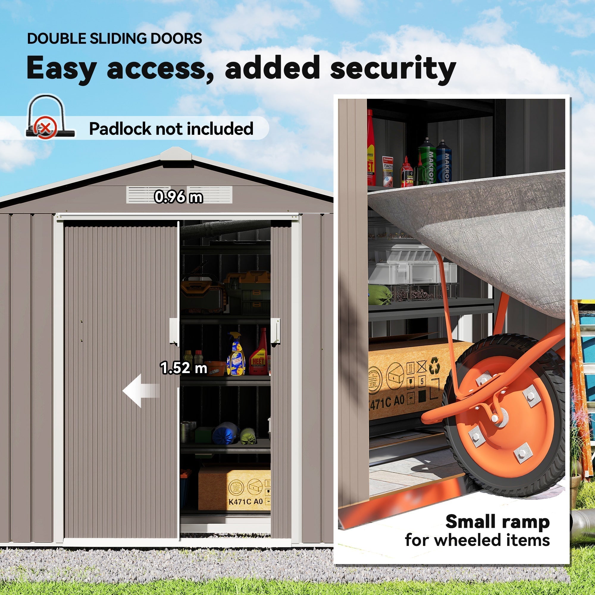 Outsunny 7ft x 4ft Lockable Garden Metal Storage Shed Storage Roofed Tool Metal Shed w/ Air Vents Steel Grey