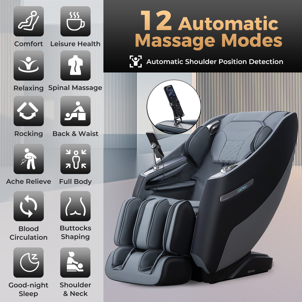 Zero Gravity SL Track Shiatsu Recliner Massage Chair with Waist Heating-Black