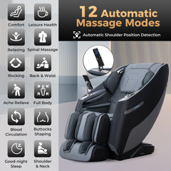 Zero Gravity SL Track Shiatsu Recliner Massage Chair with Waist Heating-Black