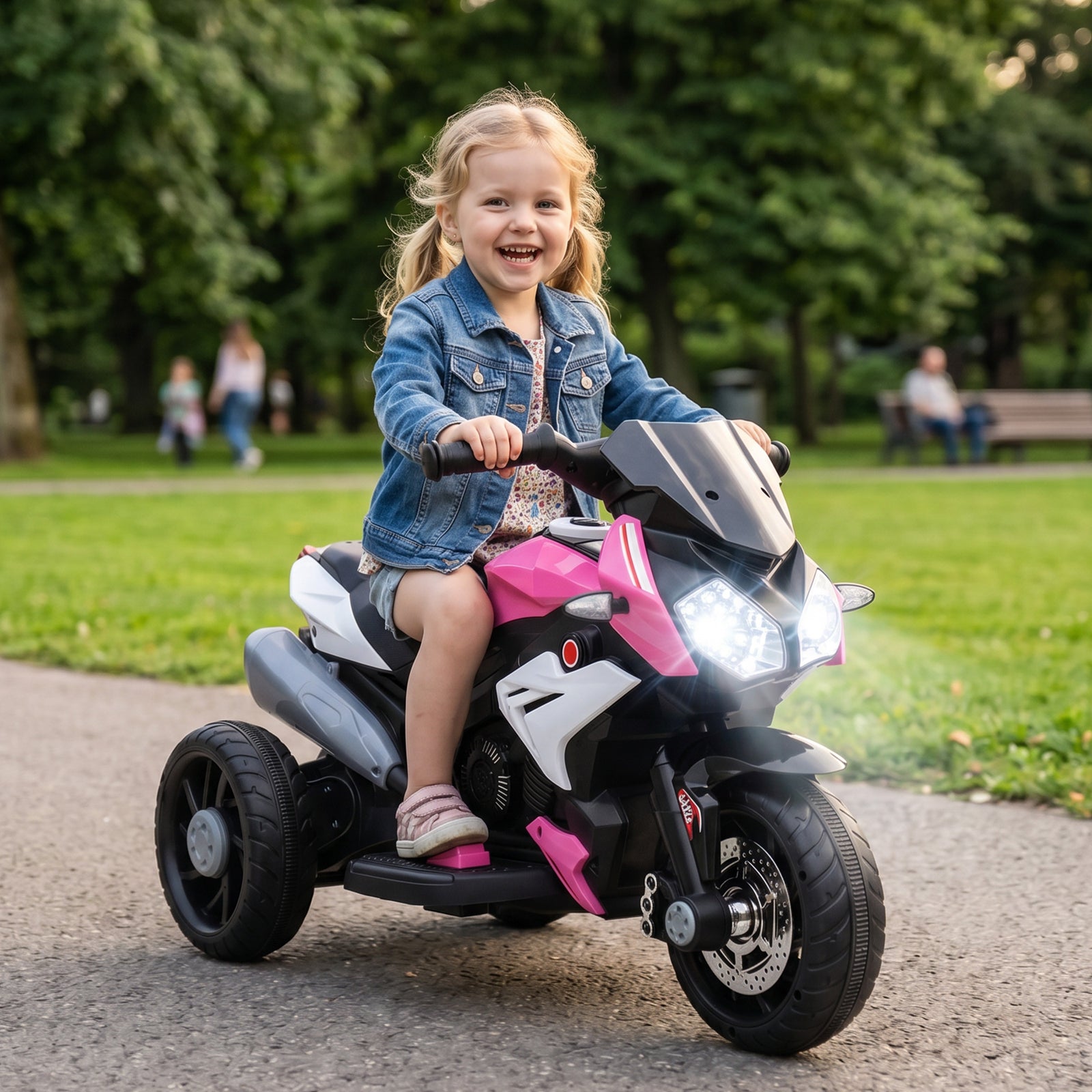 HOMCOM Kids Electric Motorcycle, 6V Ride on Motorcycle with 3 Wheels, LED Headlight, Music, Horn for Boys Girls 3-5 Years, Pink