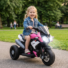 HOMCOM Kids Electric Motorcycle, 6V Ride on Motorcycle with 3 Wheels, LED Headlight, Music, Horn for Boys Girls 3-5 Years, Pink