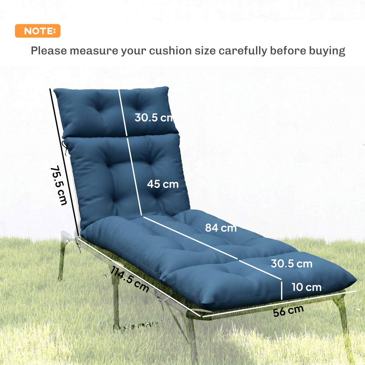 Outsunny Set of Two 190 x 56cm Sun Lounger Cushions - Navy Blue