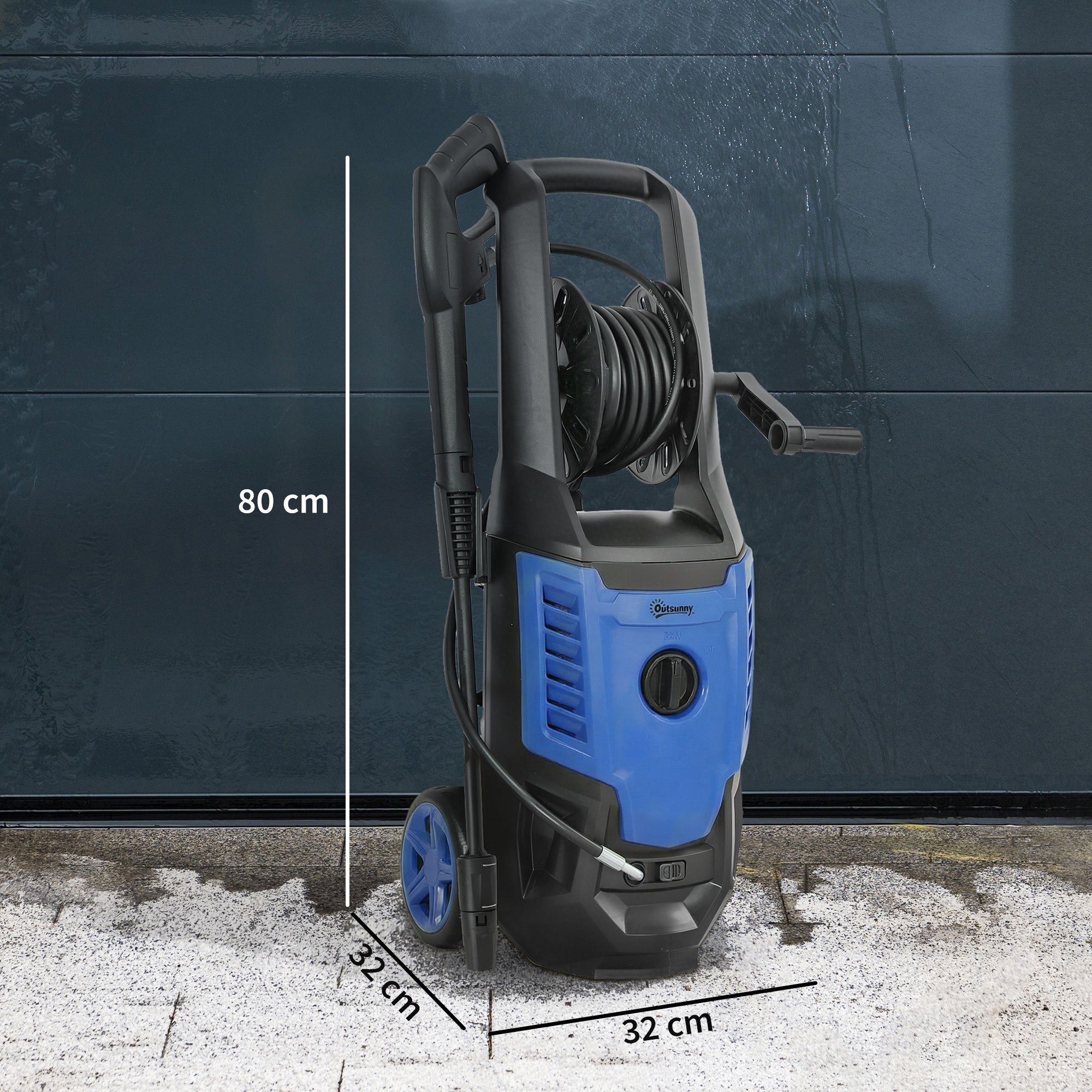 Outsunny 2200W HighÂ PressureÂ Washer, 170 Bar Pressure Washer with Adjustable Nozzle and 6M Hose, 32W x 32D x 80H cm Blue