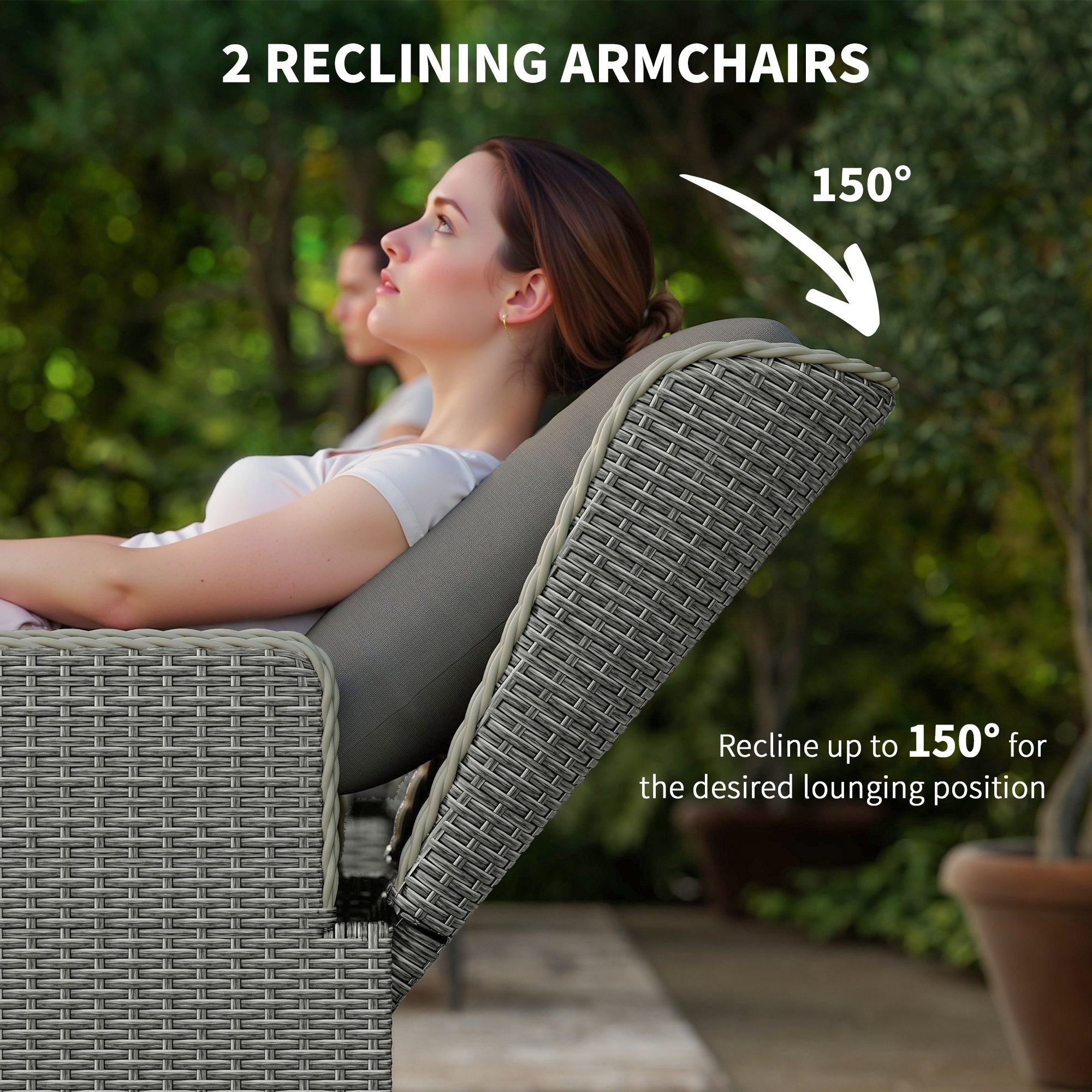 Outsunny Five-Piece Reclining Rattan Chair Set - Charcoal Grey
