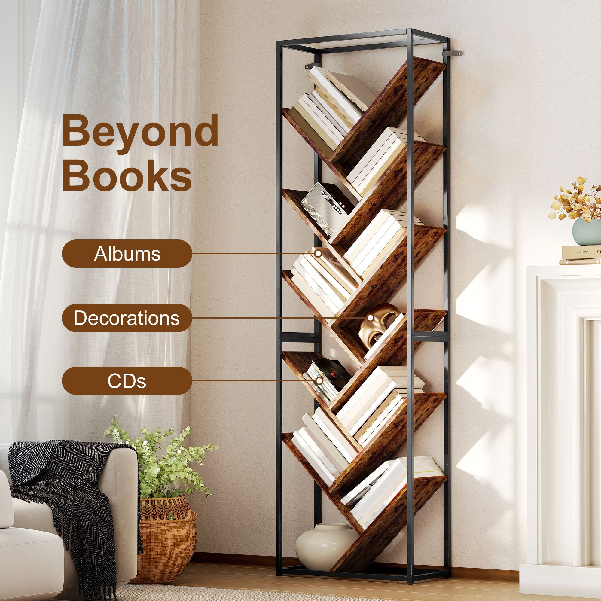 HOMCOM 10 Shelf Industrial-Style Bookshelf - Black/Brown