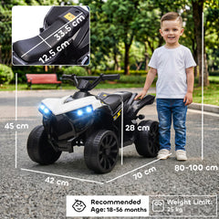 AIYAPLAY 6V Kids ATV, 4 Wheeler Electric Ride on Car with Music and LED Headlights, for Ages 18-56 Months Boys and Girls, White