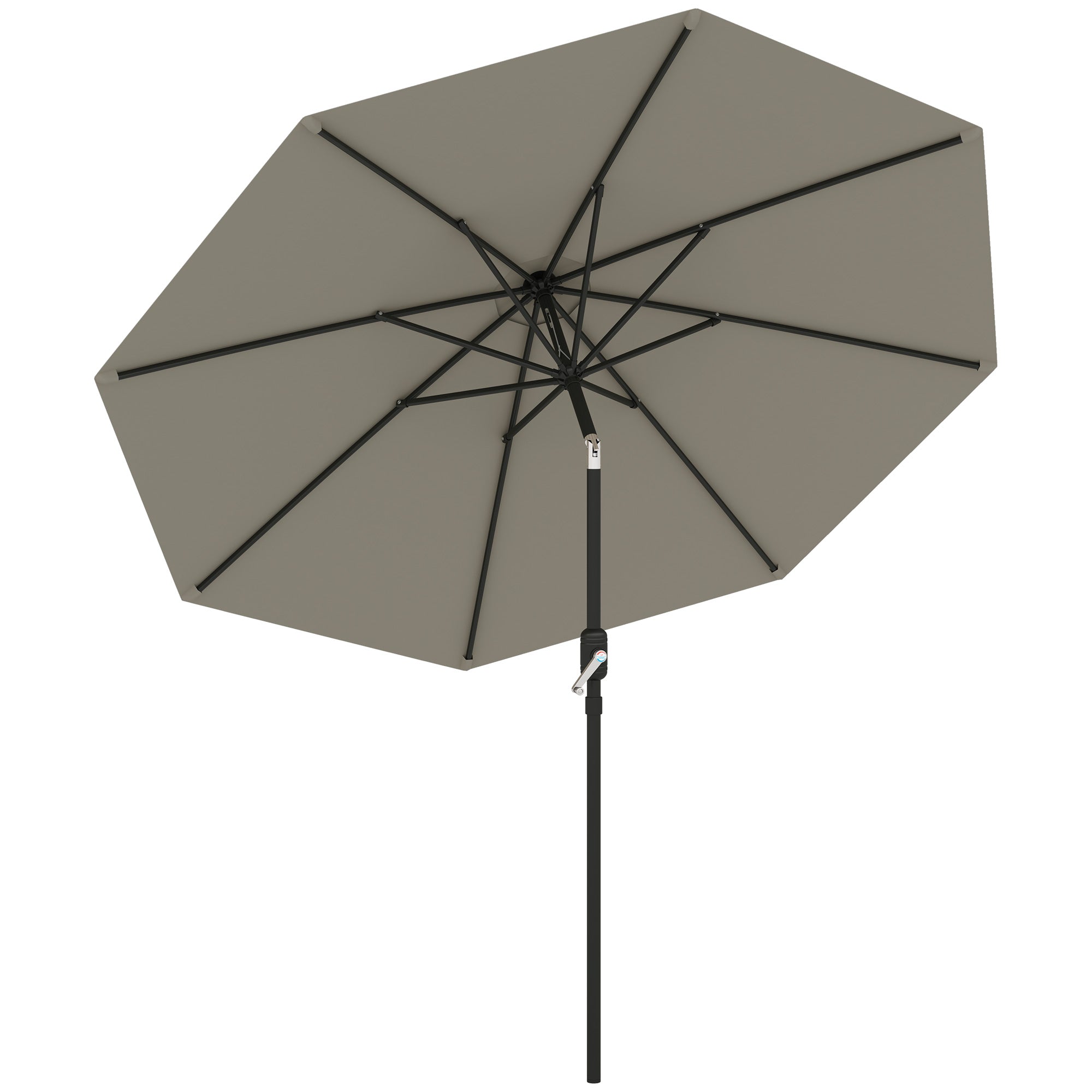Outsunny 2.6M Garden Parasol Umbrella with Tilt and Crank, Outdoor Sun Parasol Sunshade Shelter with Aluminium Frame, Light Grey