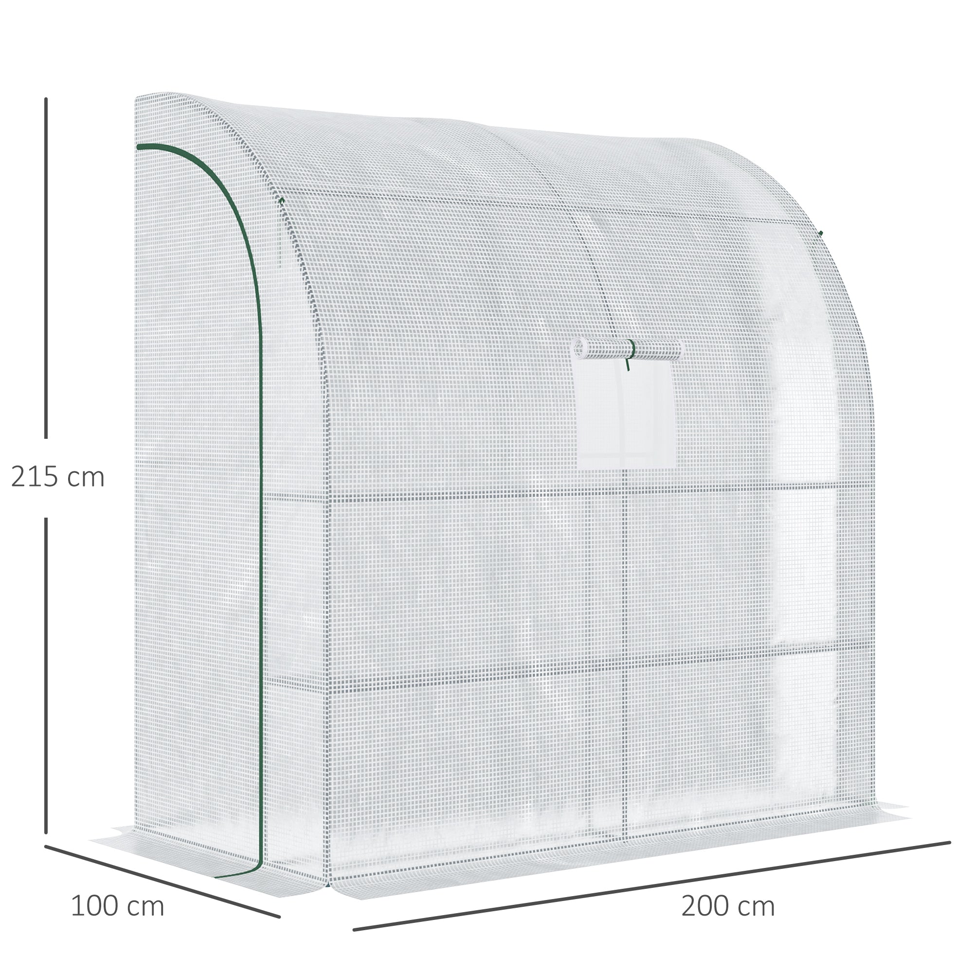 Outsunny Walk-In Lean to Wall Greenhouse with Windows and Doors, Outdoor Green House with 3 Tiers 4 Wired Shelves, 200L x 100W x 215Hcm, White