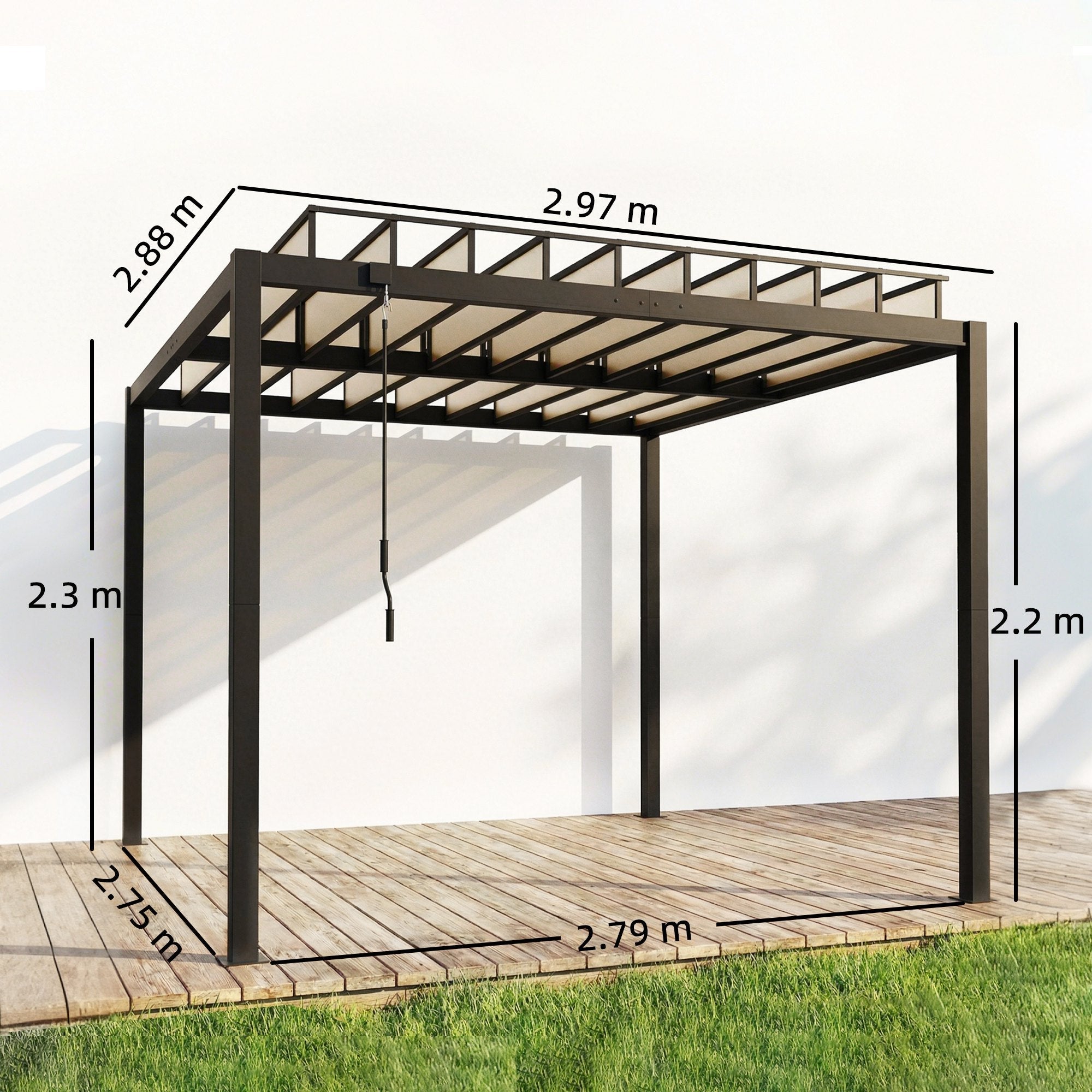 Outsunny 3 x 3 m Louvered Pergola with PC Roof, Aluminium Patio Gazebo Pergola Canopy with Drainage Gutters, Handle, Coffee