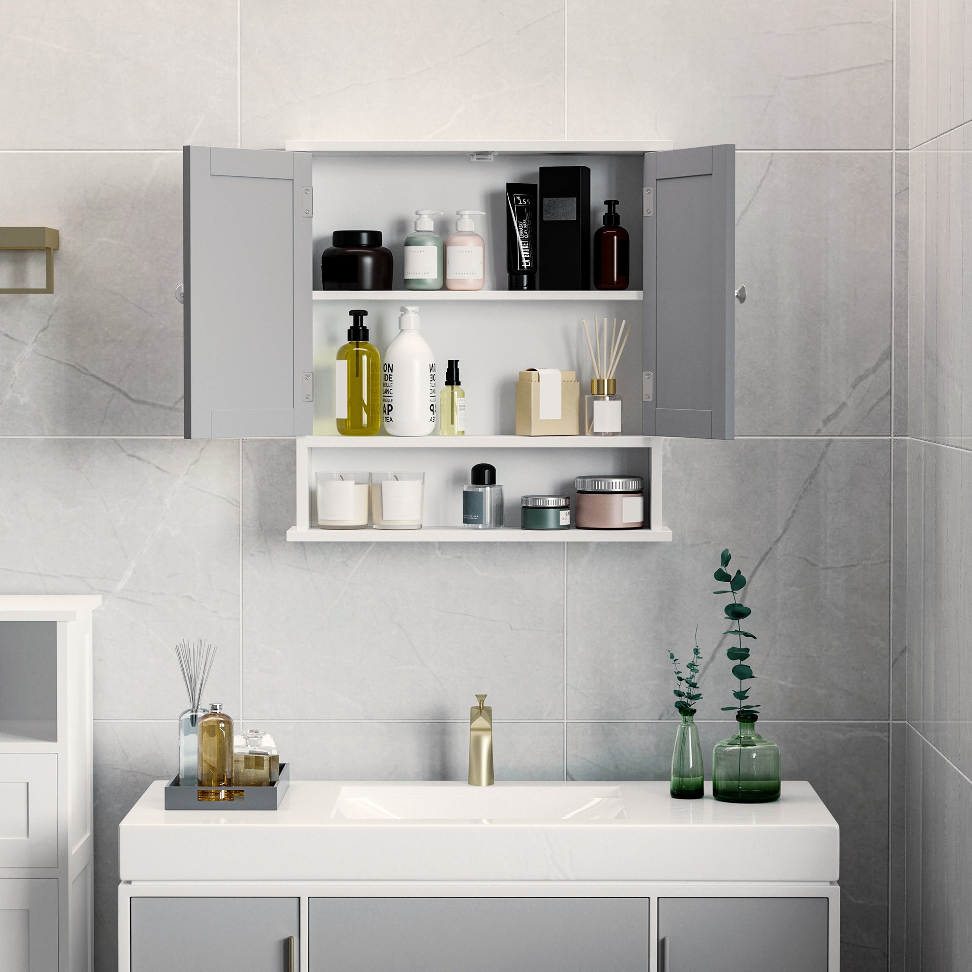 kleankin Bathroom Wall Storage Cabinet - Grey