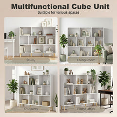 HOMCOM 10-Cube Bookcase, 3-Tier Book Shelf with Solid Wood Legs, 140 cm Modern Bookshelf with Anti-Tip Kit for Bedroom, White
