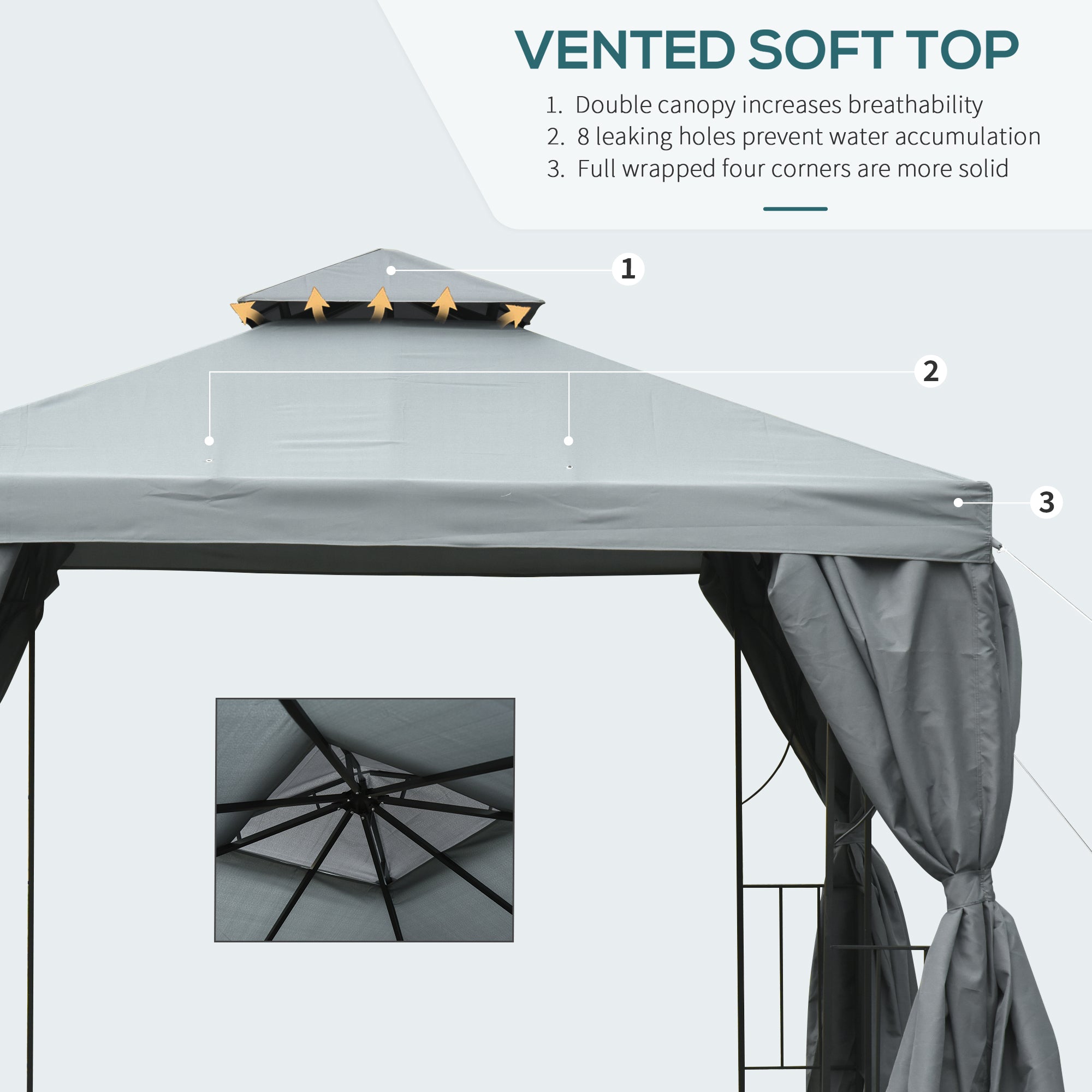 Outsunny 3 x 3 m Garden Gazebo Double√Ç Roof Marquee Patio Wedding Party Tent Canopy Shelter with Sidewalls, (Dark Grey)