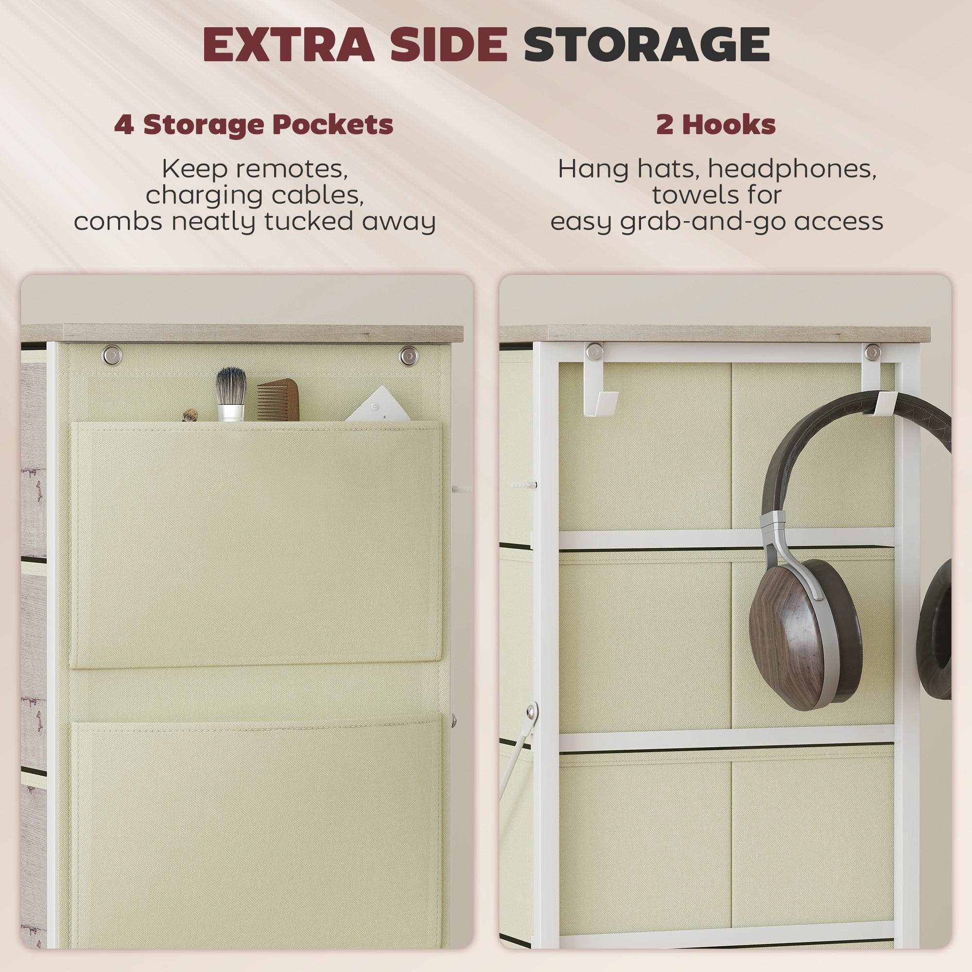 HOMCOM Chest of Five Fabric Drawers - Natural Wood Finish