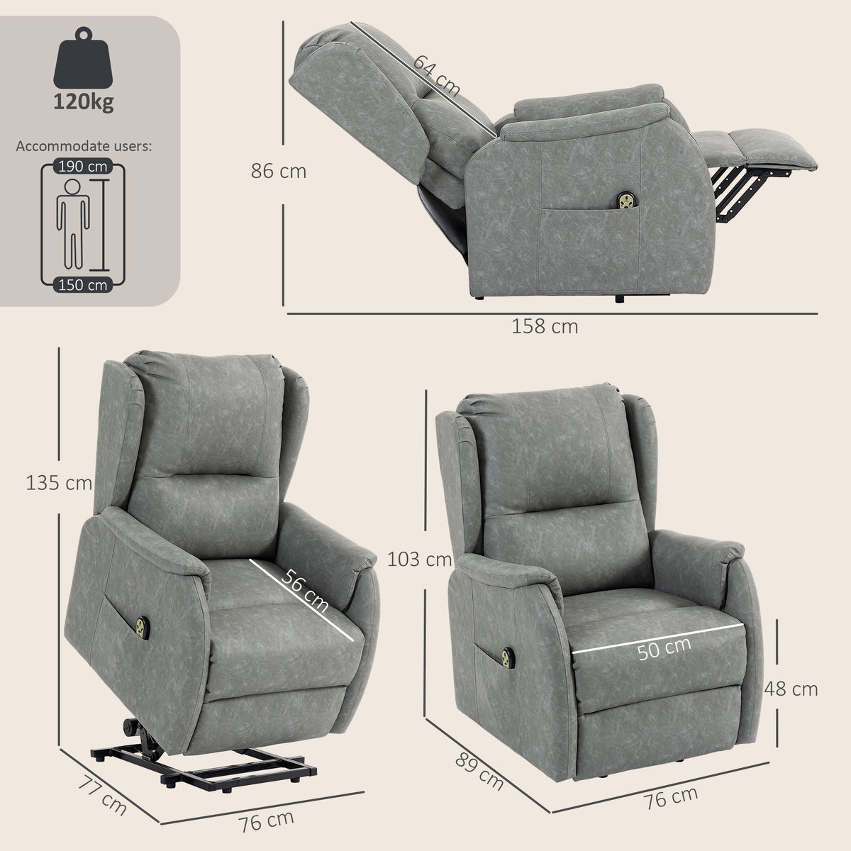 HOMCOM Power Lift Recliner Chair, Dual Motor Electric Lift Chair for Elderly with Remote Control, Grey