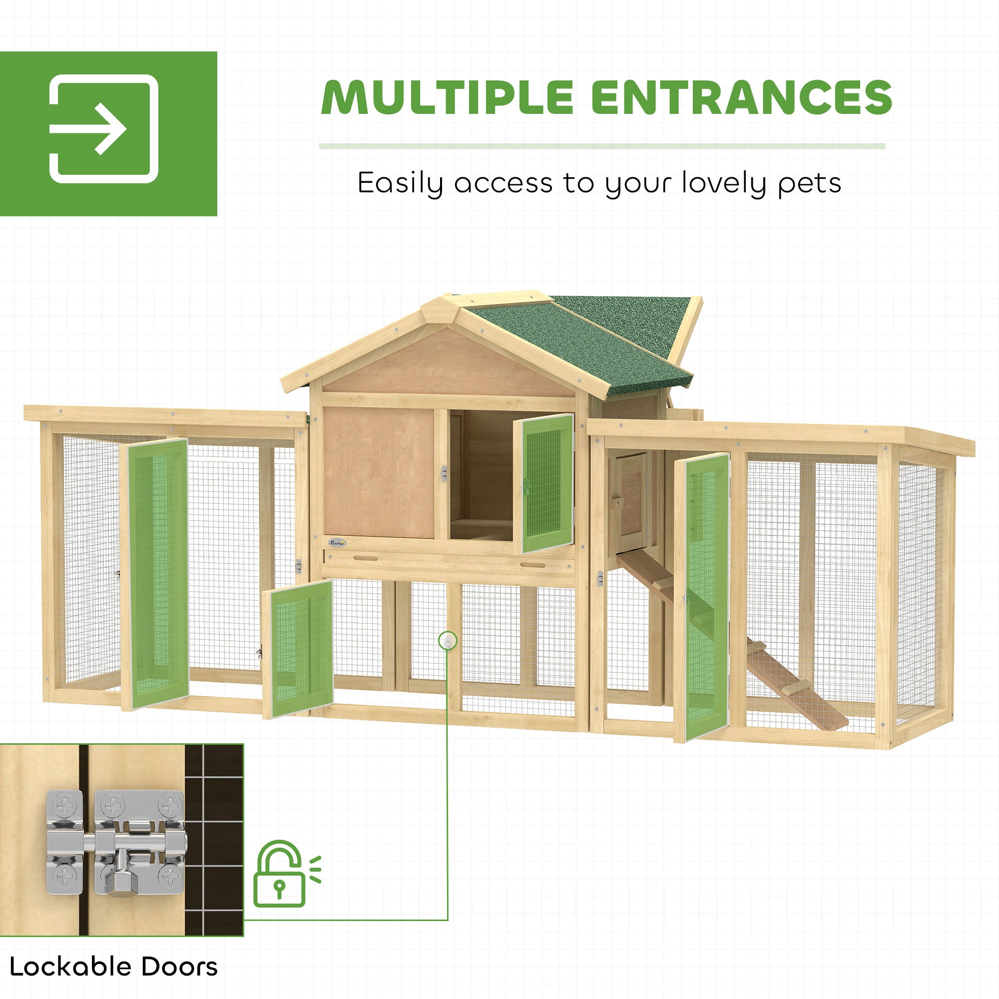 PawHut Large Chicken Coop, Wooden Outdoor Chicken Cage Poultry Hen House with Nesting Box