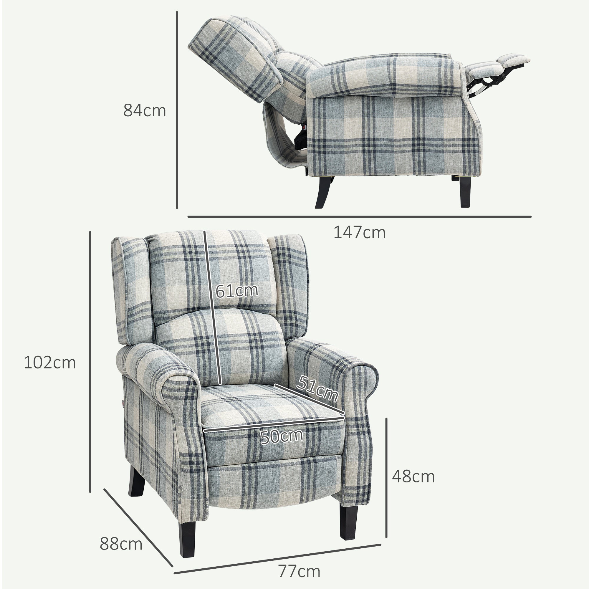 HOMCOM 160 Reclining Armchair, with Footrest - Grey