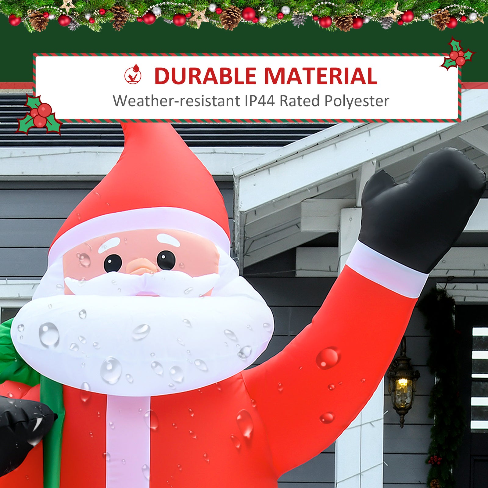 HOMCOM 8ft Christmas Inflatable Santa Holiday Garden Decoration, Indoor Outdoor Lawn Blow Up Decor