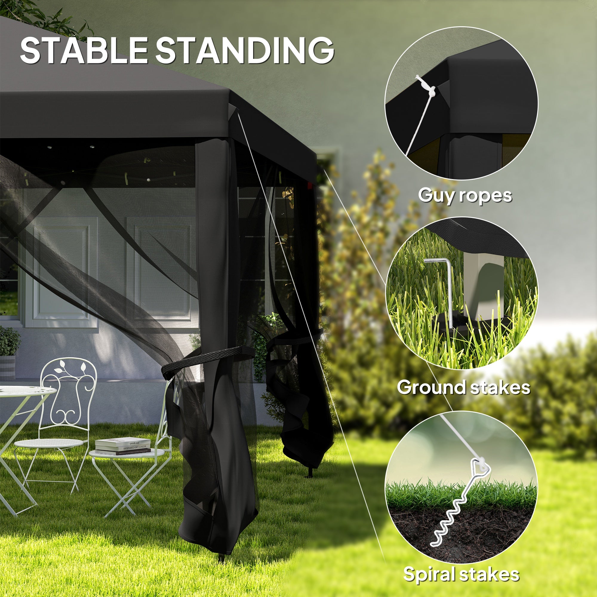 Outsunny 3 x 3√Ç m Pop Up Gazebo, 420D Garden Tent Canopy with Removable Mesh Sidewall Netting, Carry Bag for Garden Patio Outdoor, Black