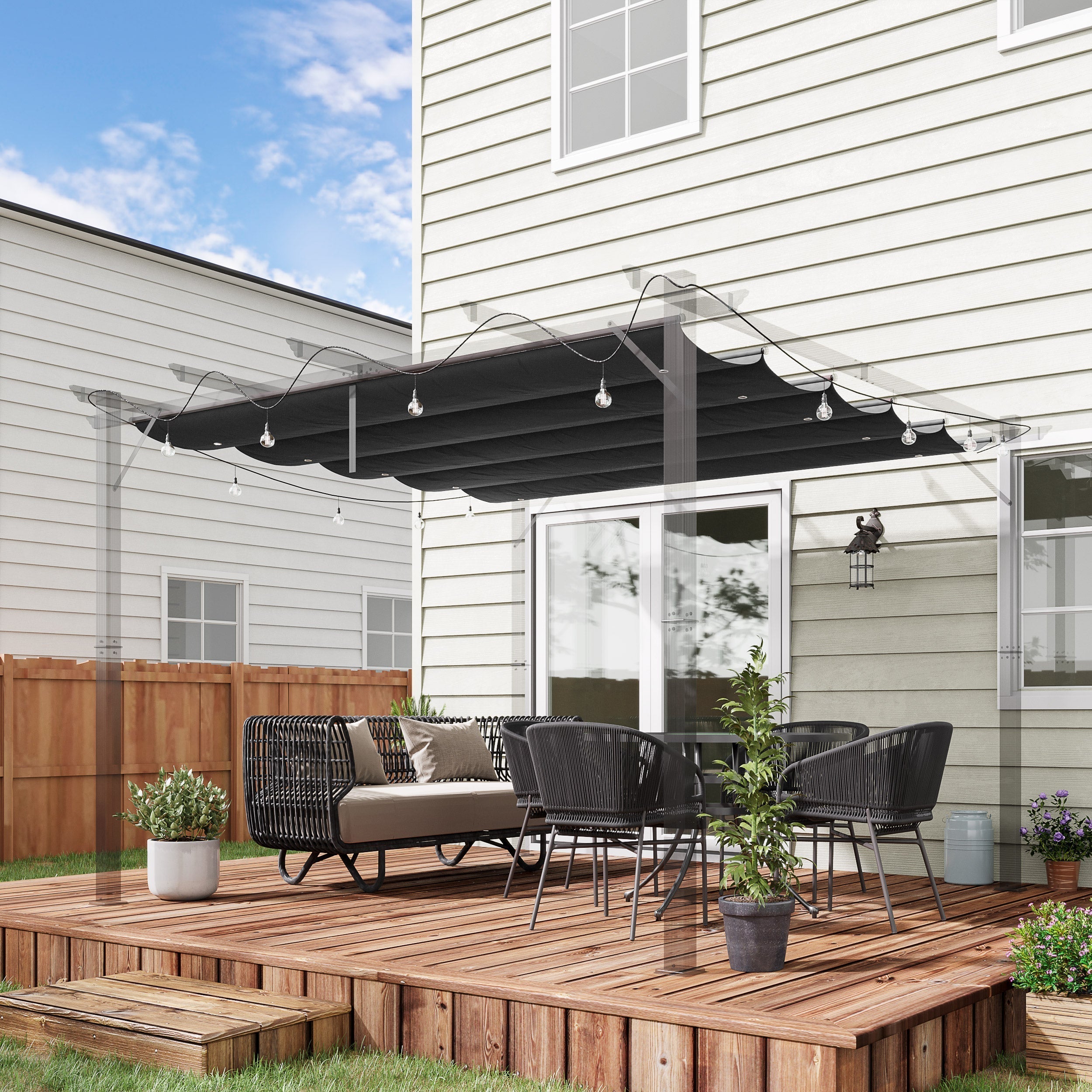Outsunny Retractable Pergola Cover, 2.55 x 2.5 m Replacement Canopy Fabric for 3 x 3 m Frame, Roof Top Only, Dark Grey