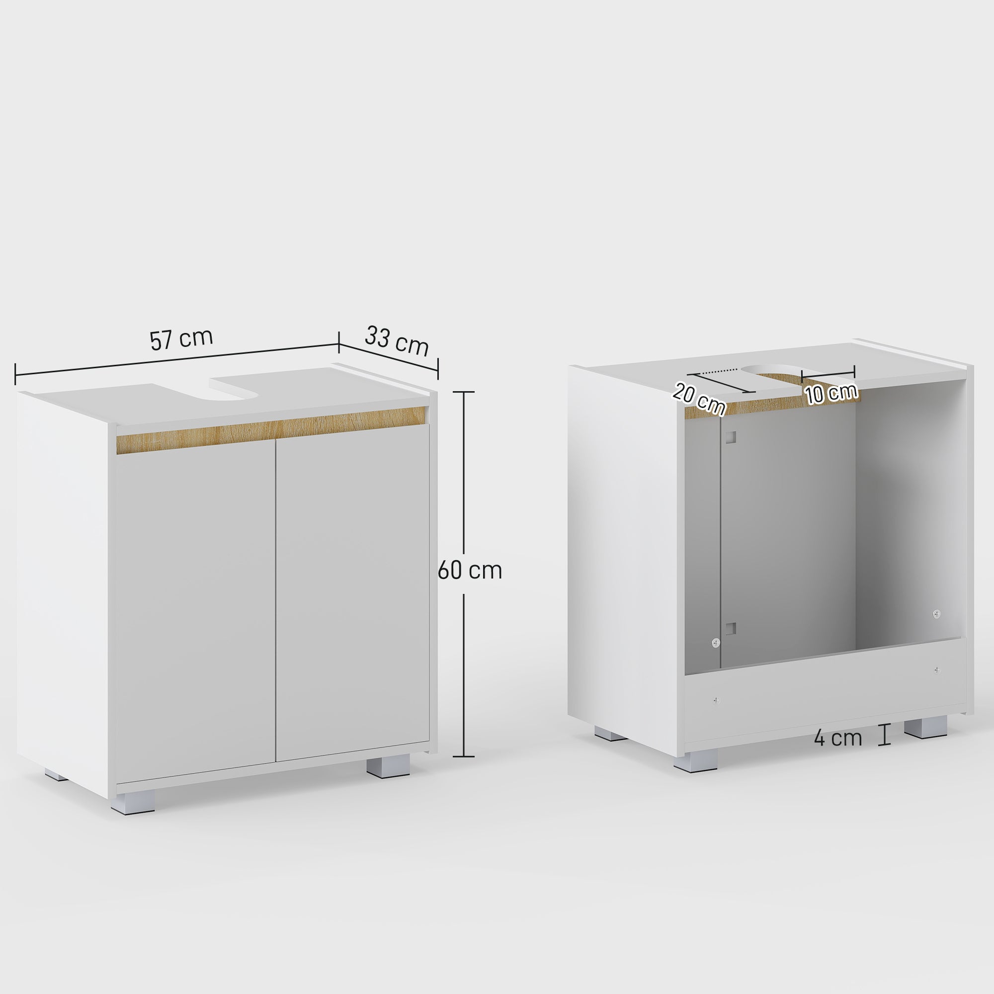 kleankin Modern Bathroom Sink Cabinet, Floor Standing Under Sink Cabinet, Freestanding Storage Cupboard with Double Doors, White