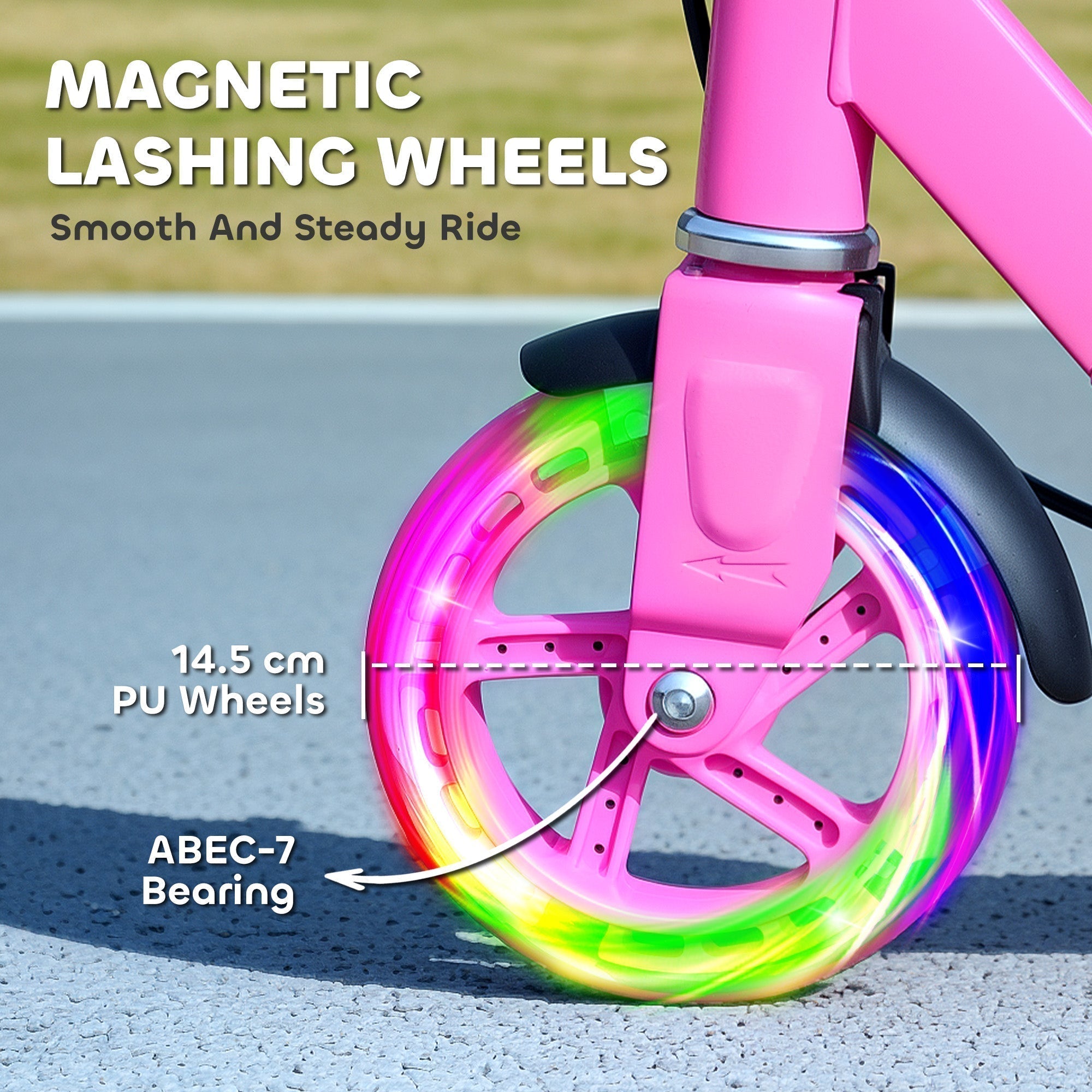 AIYAPLAY Scooter for Kids Aged 3-8 Years, with Adjustable Handle, Two Light Up Wheels, Handbrake, Rear Brake, Pink