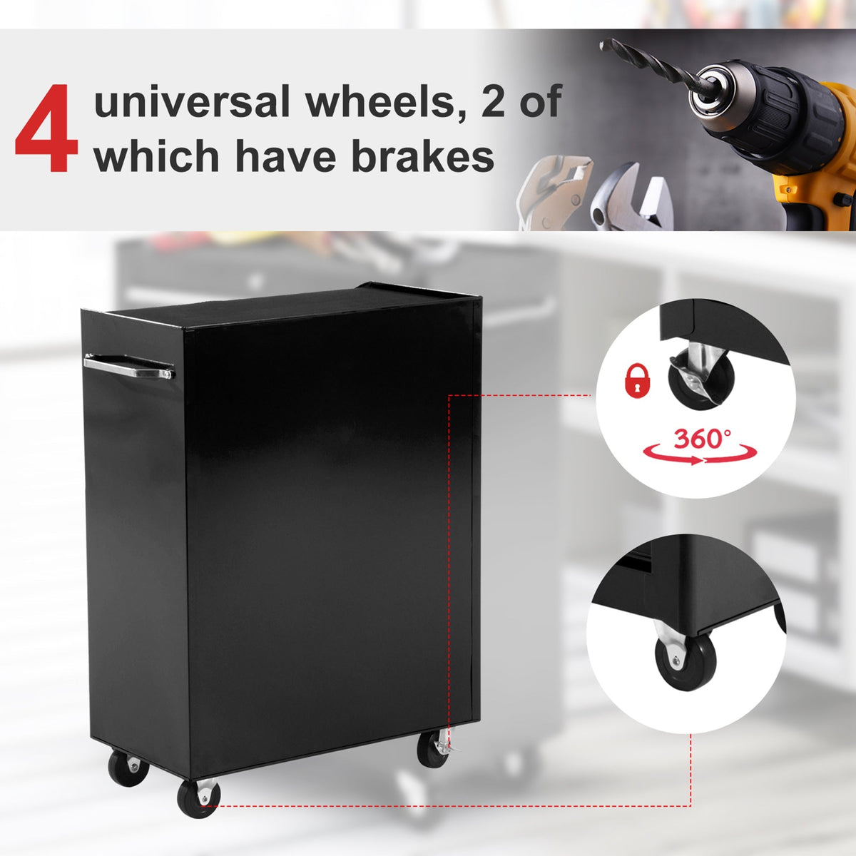 HOMCOM 5-Drawer Tool Box on Wheels, Lockable Tool Storage Cabinet with EVA Pat, Black - product image 5