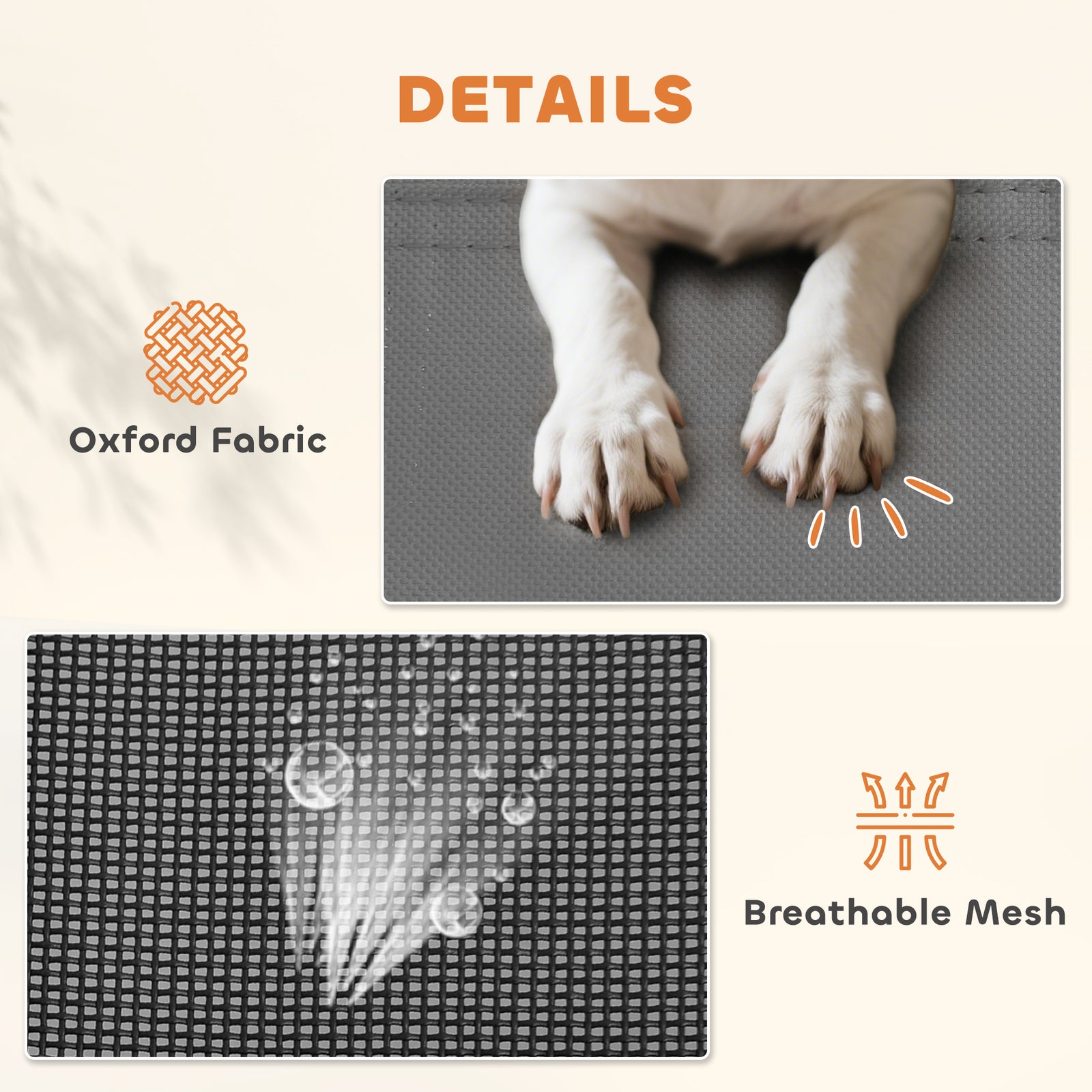 PawHut Outdoor Dog Bed with Removable Canopy, Portable Raised Dog Bed for Camping, Garden & Beach, Water-Resistant UV-Protection Mesh Pet Cot Sun Lounger, for XL Pets, 122 x 92 x 108 cm, Grey