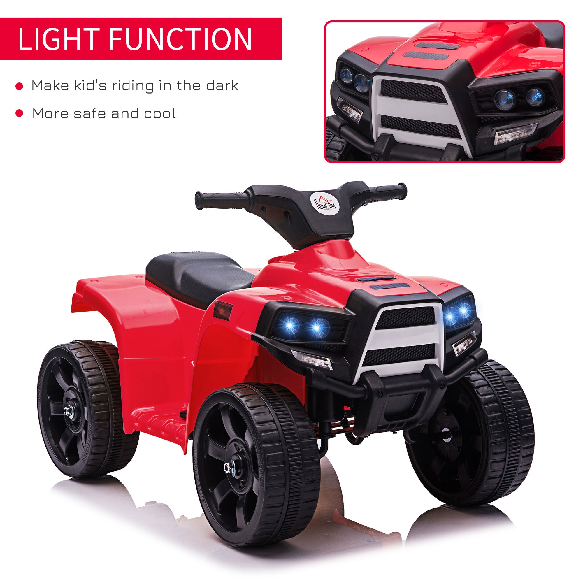 HOMCOM 6V Kids Electric Ride on Car, ATV Toy, Quad Bike with Headlights, Horn, for Toddlers 18-36 Months Red