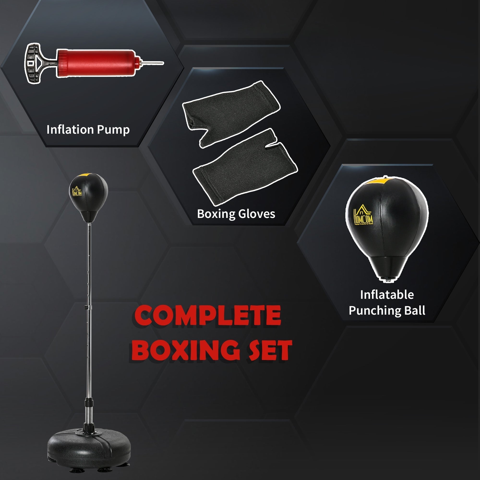 HOMCOM Punching Bag with Stand, 133-151cm Adjustable Height, for Teens, Gold Tone/Black