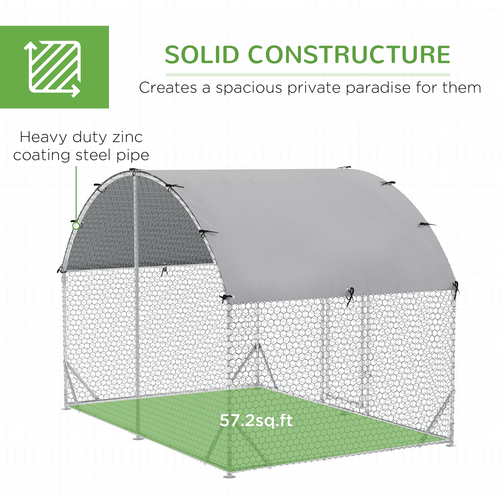 PawHut Walk In Chicken Run Galvanised Chicken Coop Hen Poultry House Cage Pet Playpen Garden with Water-Resist Cover, 2.8 x 1.9 x 2m