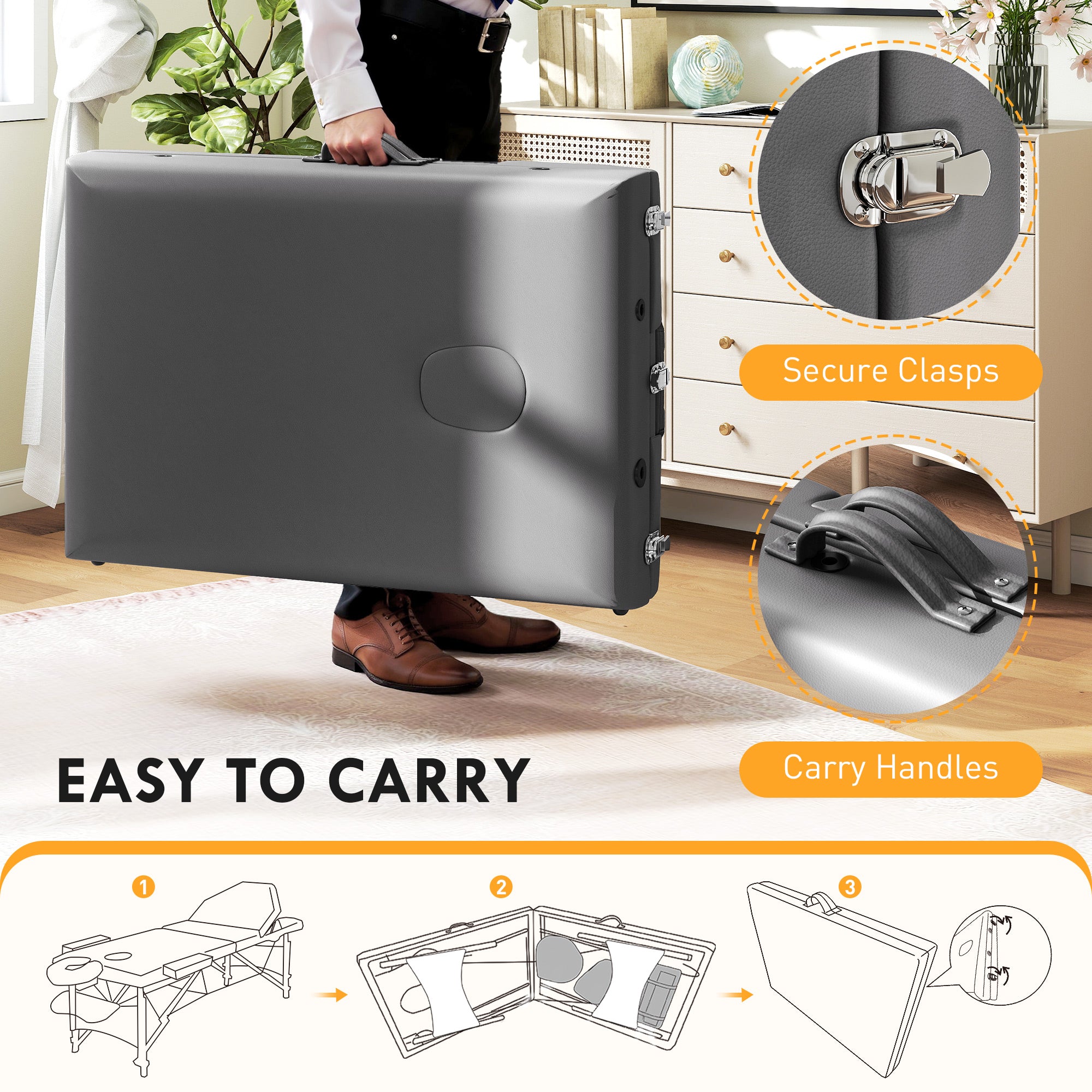 HOMCOM Foldable Massage Table with Beech Wood Legs - Grey