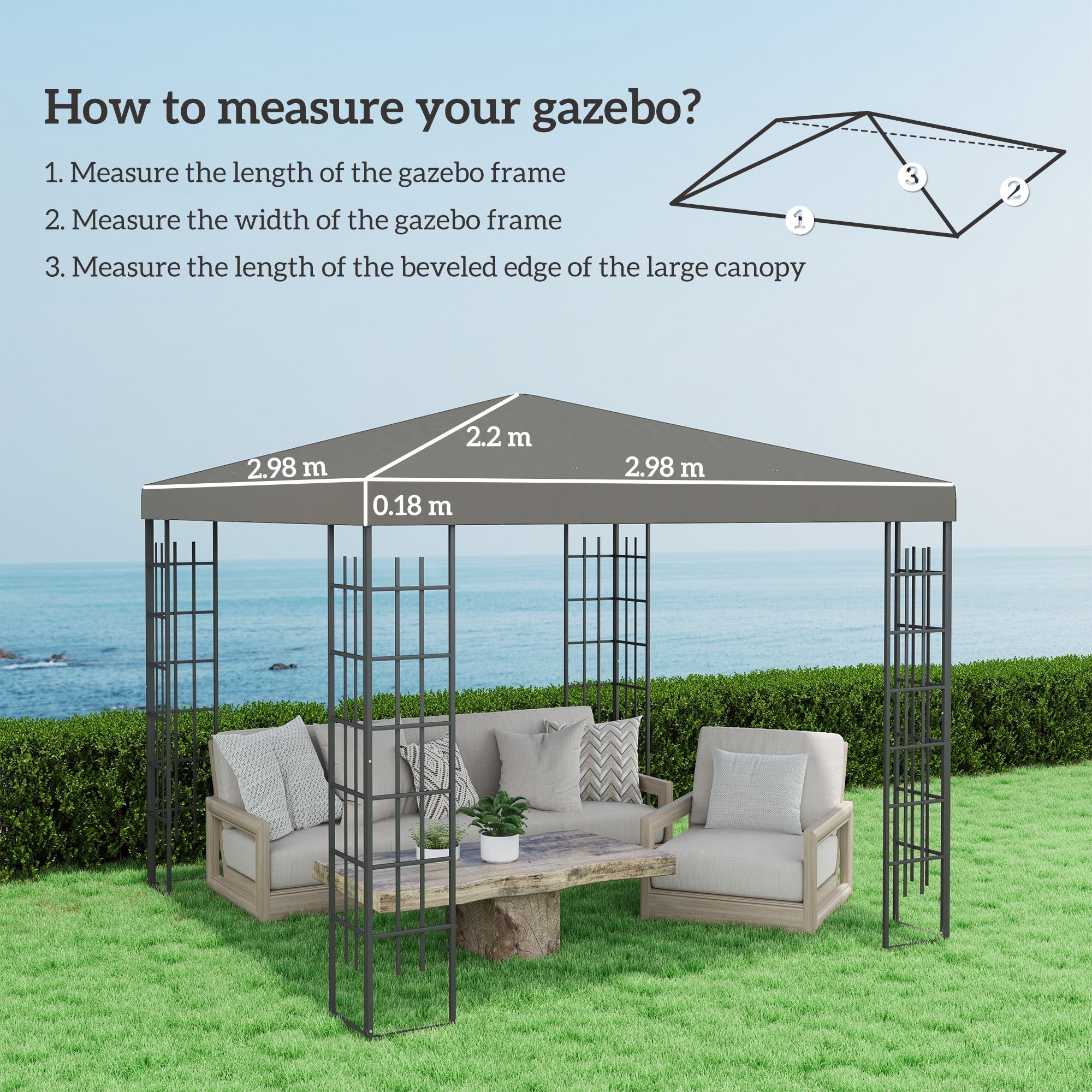 Outsunny 3 x 3(m) Gazebo Frame Replacement - Grey