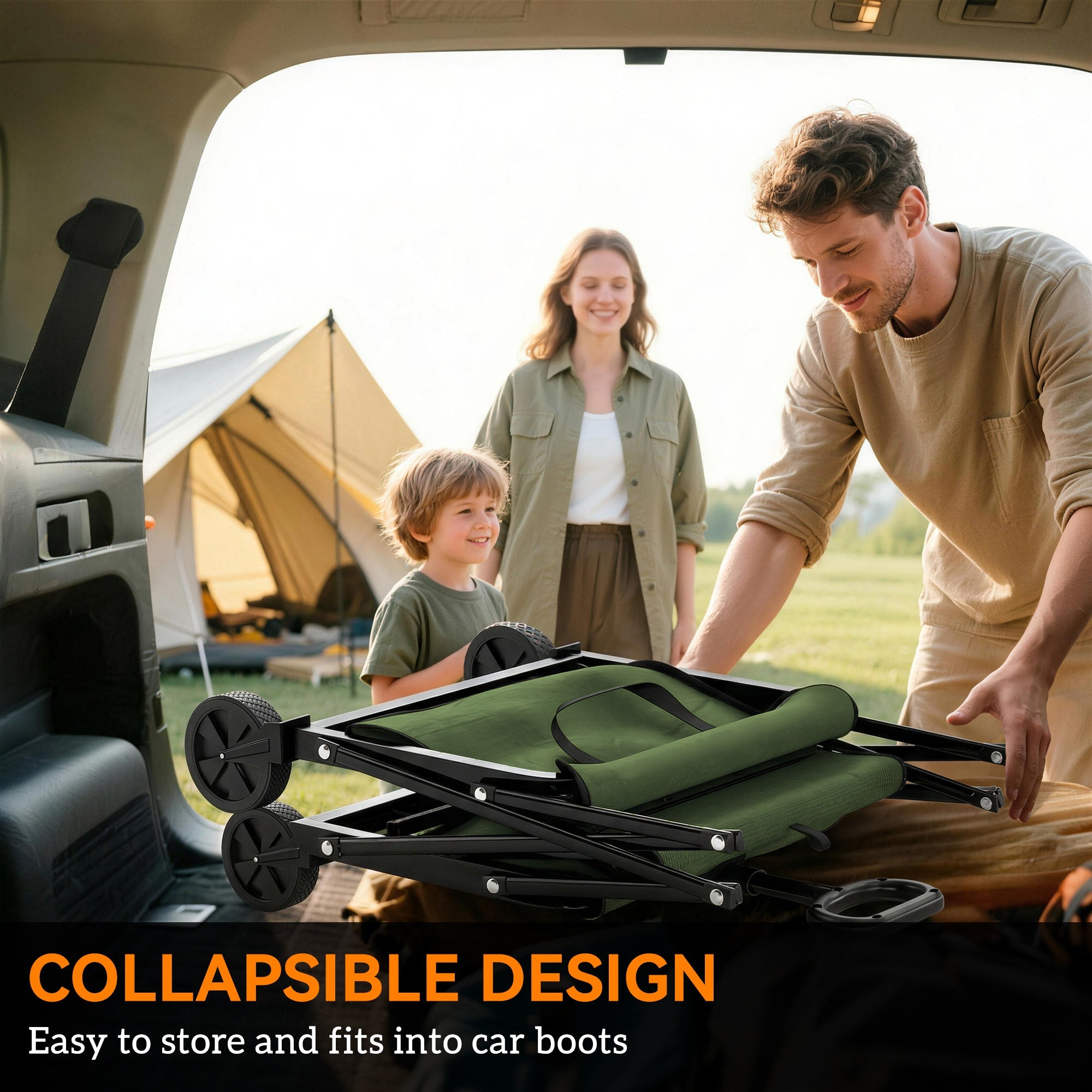 Outsunny 81L Festival Trolley on Wheels, Compact Garden Folding Trolley Cart with Adjustable Handle 80L Green