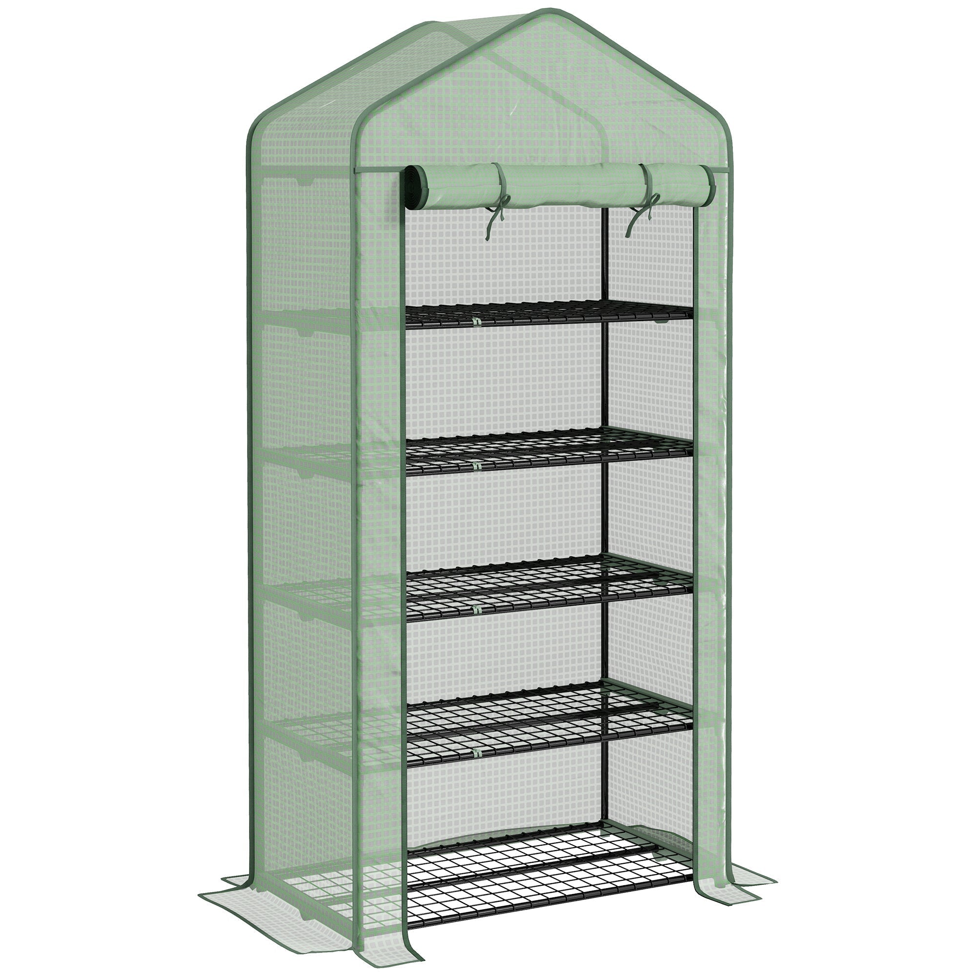Outsunny 5 Tier Widened Mini Greenhouse with Reinforced PE Cover, Portable Indoor Outdoor Green House with Roll-up Door and Wire Shelves, 193H x 90W x 49Dcm, Green