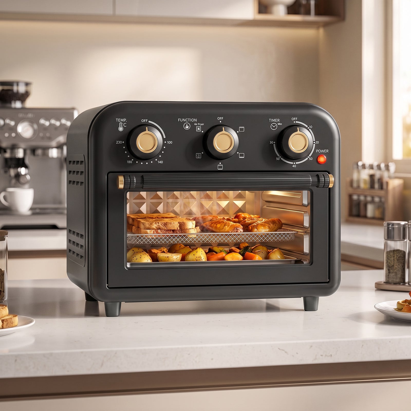 HOMCOM Air Fryer Toaster Oven, Convection Countertop Oven, with Adjustable Temperature and Timer, 12 L, Black