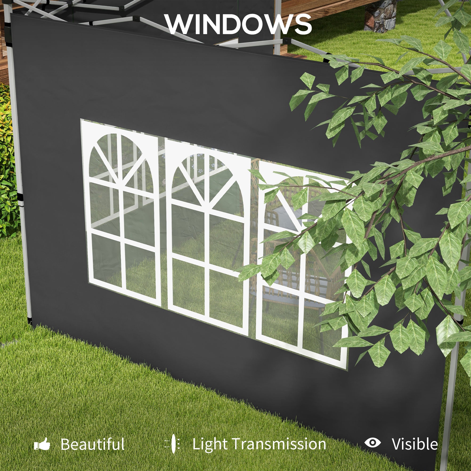 Outsunny Gazebo Side Panels, Sides Replacement with Window for 3x3(m) or 3x4m Pop Up Gazebo, 2 Pack, Black