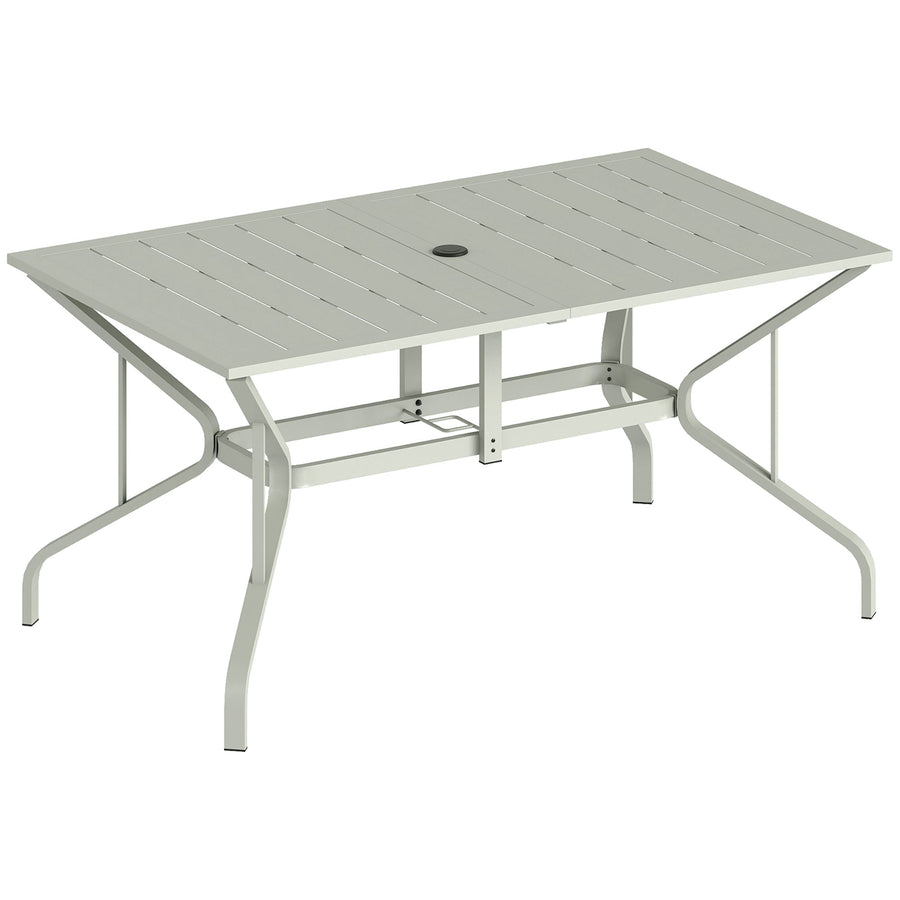 Outsunny Rectangle Garden Table with Parasol Hole, Outdoor Dining Table for 6, Patio Table for Balcony, 150cm x 90cm, Light Grey