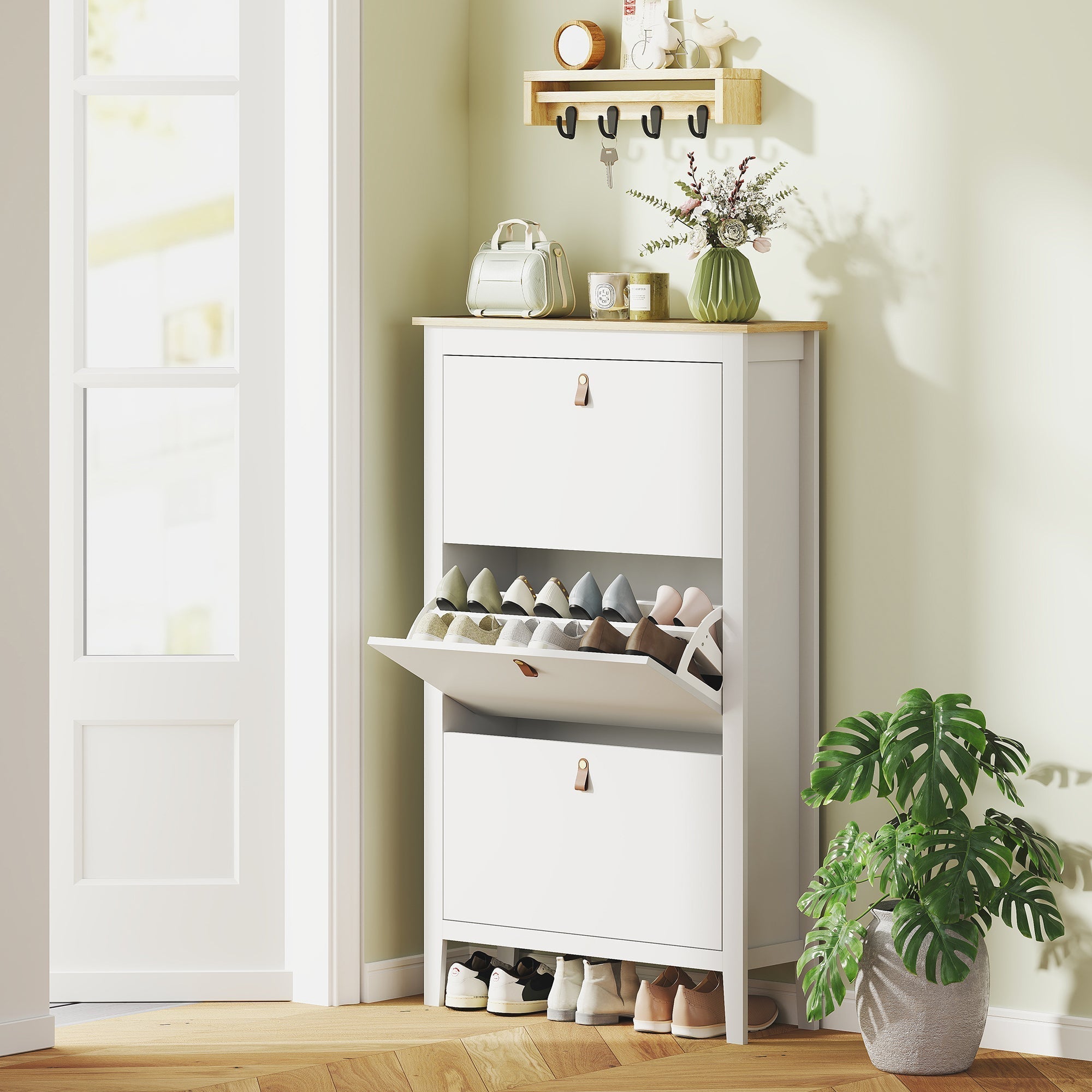 HOMCOM Modern Three-Drawer Shoe Cabinet - White