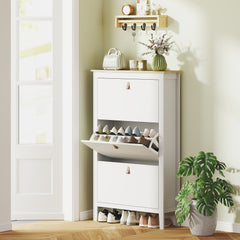 HOMCOM Modern Three-Drawer Shoe Cabinet - White