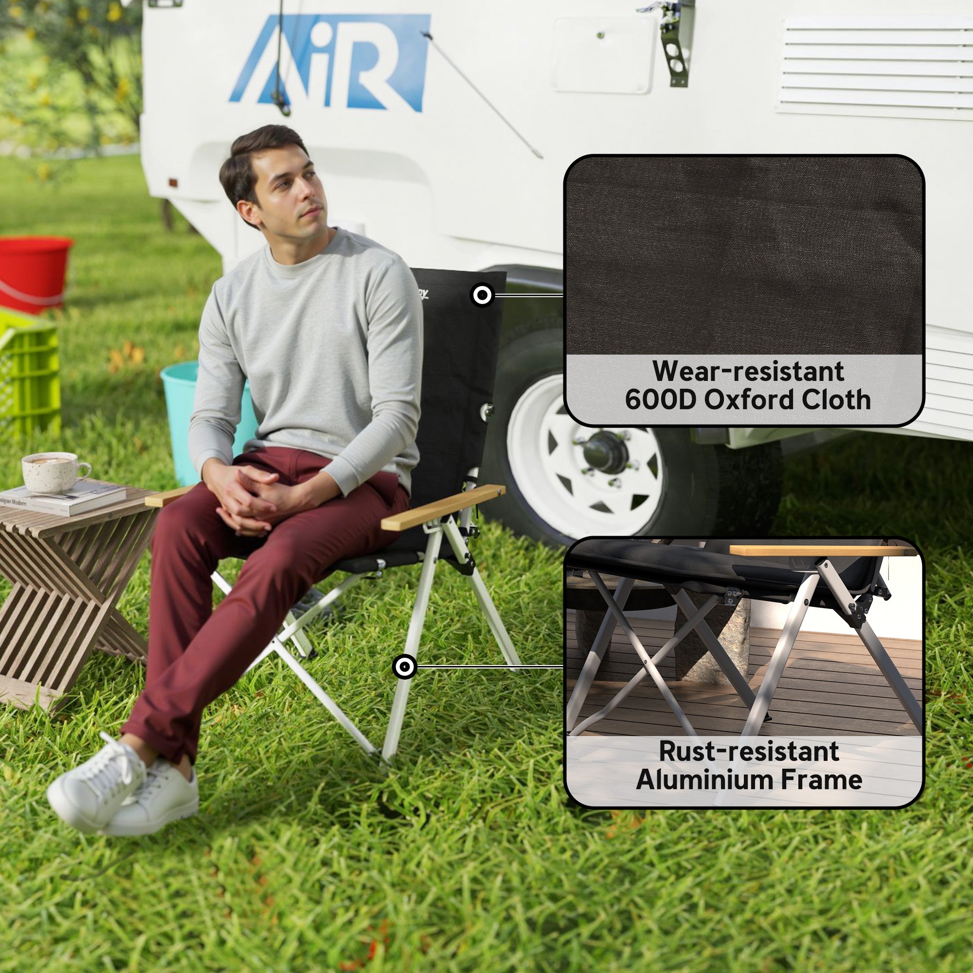 Outsunny Portable Camping Chair for Adults, High Back Folding Chair with Padded Seat and Carry Bag, Outdoor Recliner for Hiking, Fishing, Beach and Picnic, Black