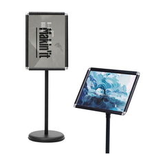 A3 Adjustable Poster Stand shown in both vertical and tilted landscape orientations